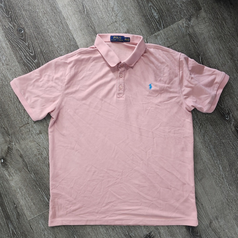 Polo Ralph Lauren Mens XXL Pink Short Sleeve Pique Polo Shirt Blue Pony Logo